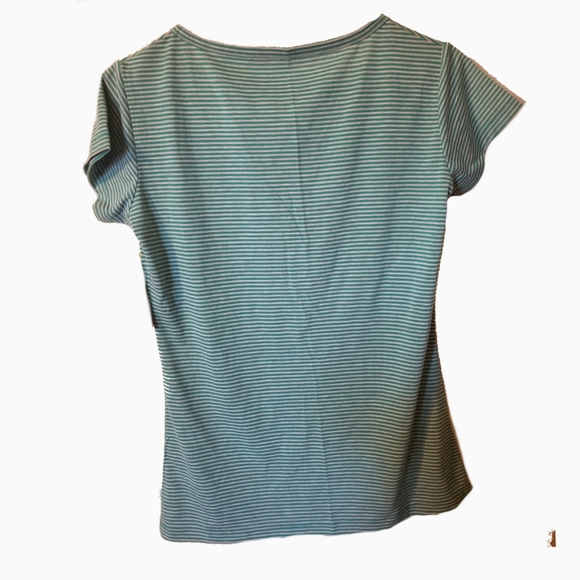 Kenneth Cole Reaction stripe Tee ladies medium Aqua activewear top - Picture 2 of 7